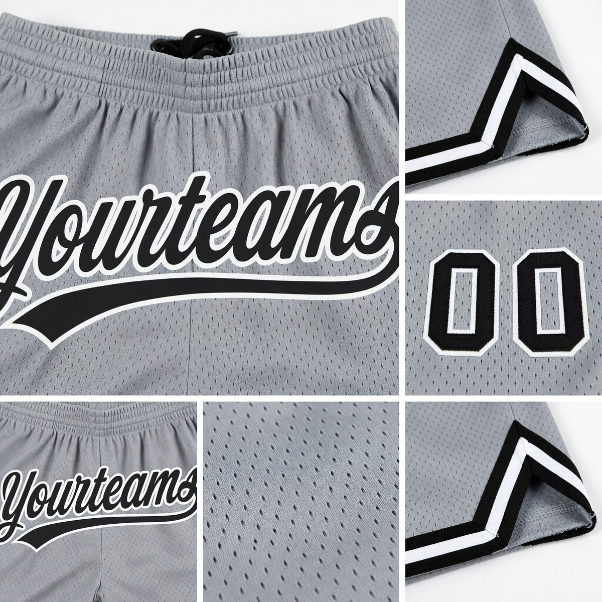 Custom Gray Black-White Authentic Throwback Basketball Shorts detail