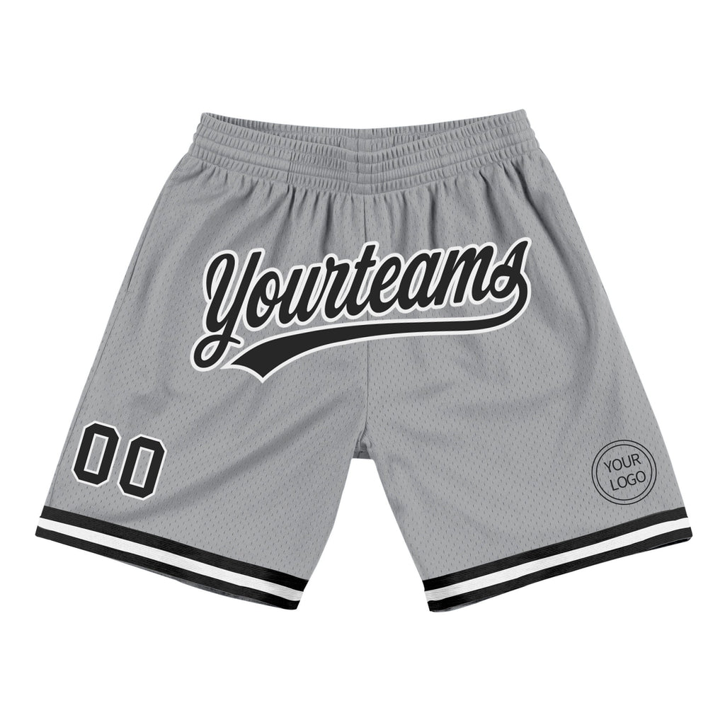 Custom Gray Black-White Authentic Throwback Basketball Shorts photo 1