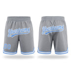 Custom Gray Light Blue-White Authentic Throwback Basketball Shorts