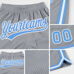 Custom Gray Light Blue-White Authentic Throwback Basketball Shorts detail