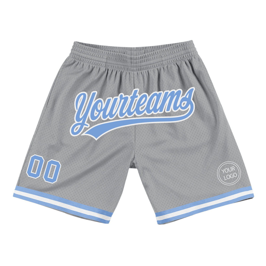 Custom Gray Light Blue-White Authentic Throwback Basketball Shorts photo 1