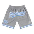 Custom Gray Light Blue-White Authentic Throwback Basketball Shorts photo 1