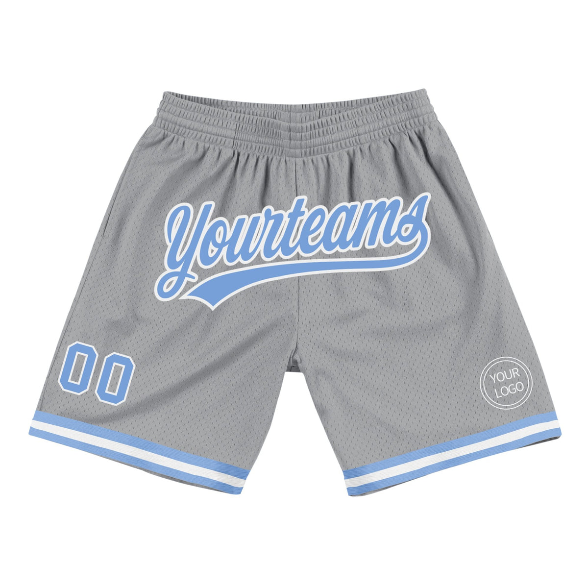 Custom Gray Light Blue-White Authentic Throwback Basketball Shorts photo 1