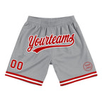 Custom Gray Red-White Authentic Throwback Basketball Shorts photo 1
