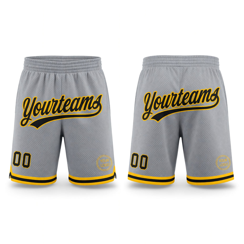 Custom Gray Black-Gold Authentic Throwback Basketball Shorts