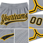 Custom Gray Black-Gold Authentic Throwback Basketball Shorts detail