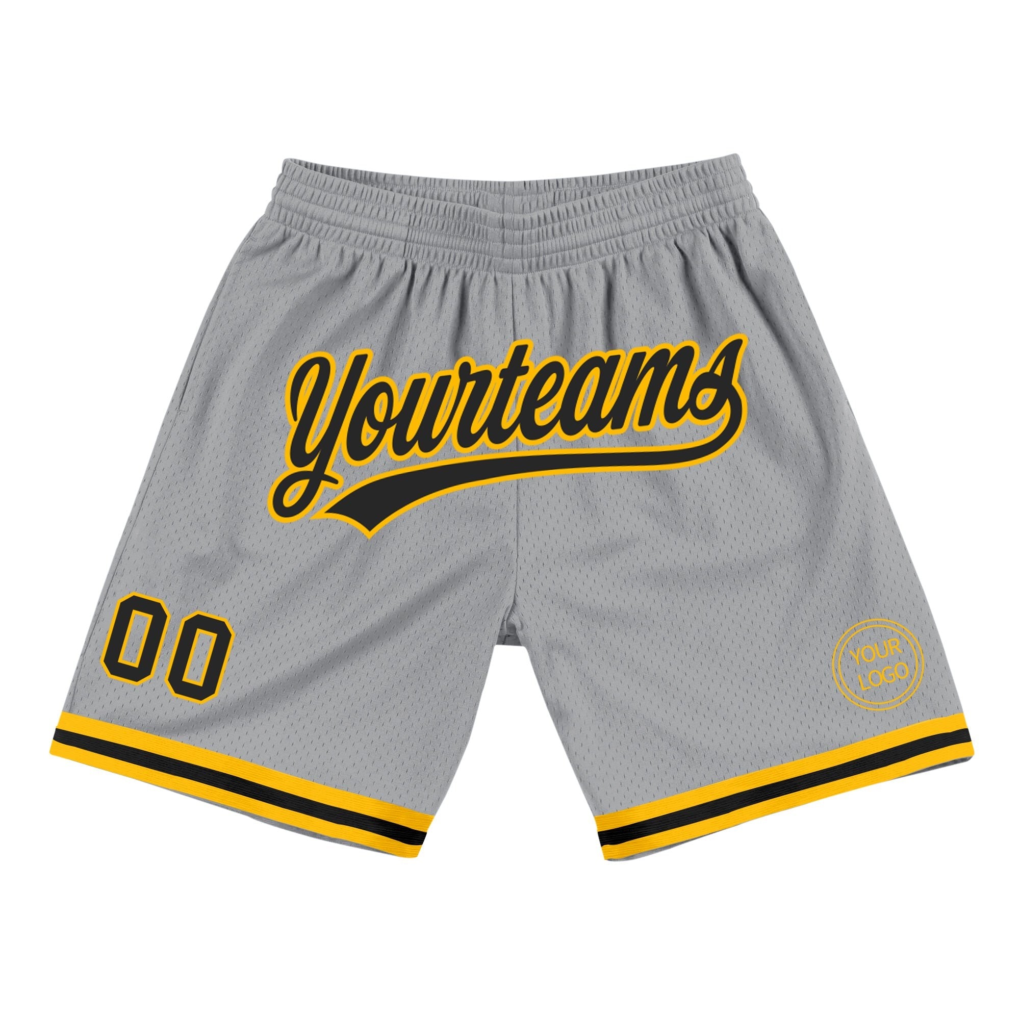 Custom Gray Black-Gold Authentic Throwback Basketball Shorts photo 1