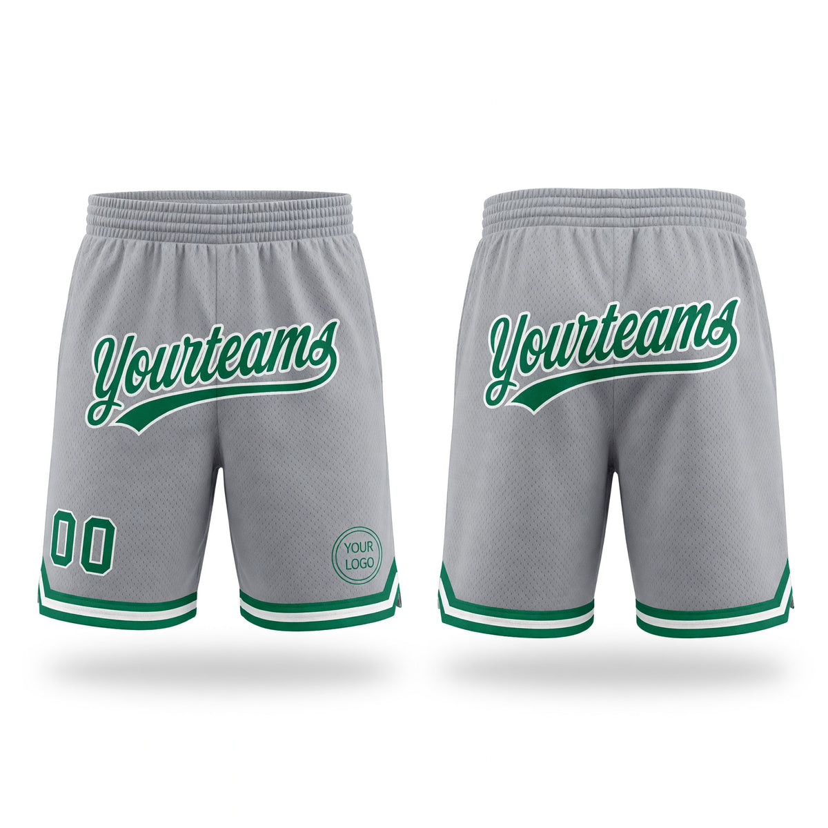Custom Gray Kelly Green-White Authentic Throwback Basketball Shorts