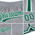 Custom Gray Kelly Green-White Authentic Throwback Basketball Shorts detail