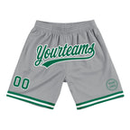 Custom Gray Kelly Green-White Authentic Throwback Basketball Shorts photo 1