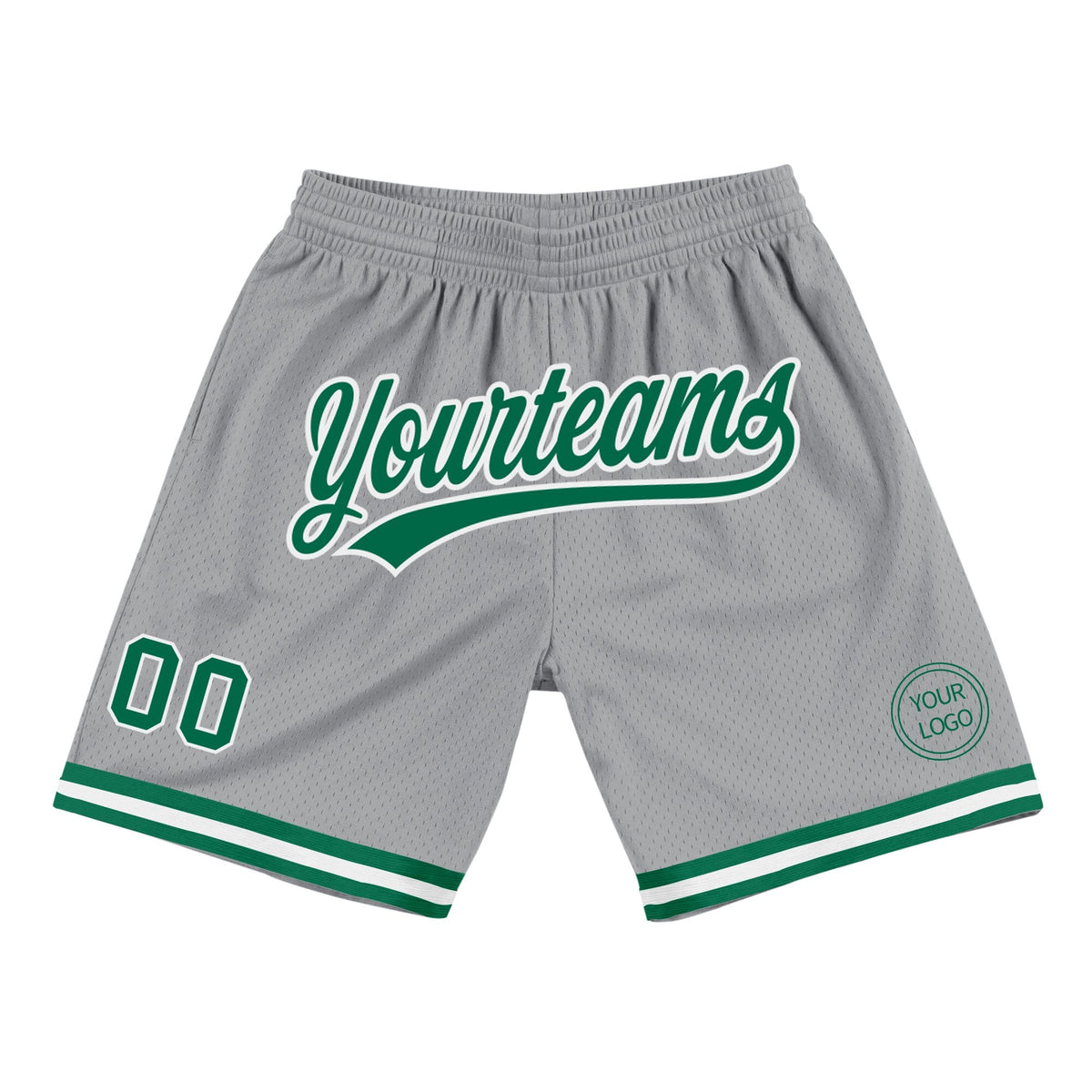 Custom Gray Kelly Green-White Authentic Throwback Basketball Shorts photo 1