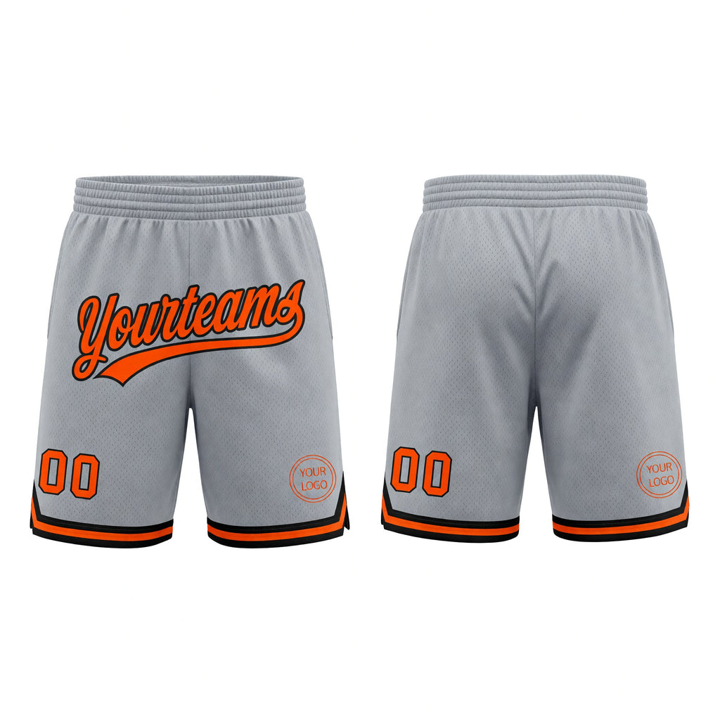 Custom Gray Orange-Black Authentic Throwback Basketball Shorts