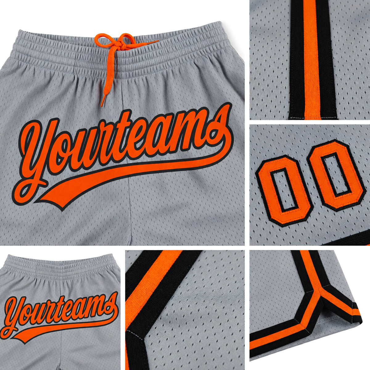 Custom Gray Orange-Black Authentic Throwback Basketball Shorts detail