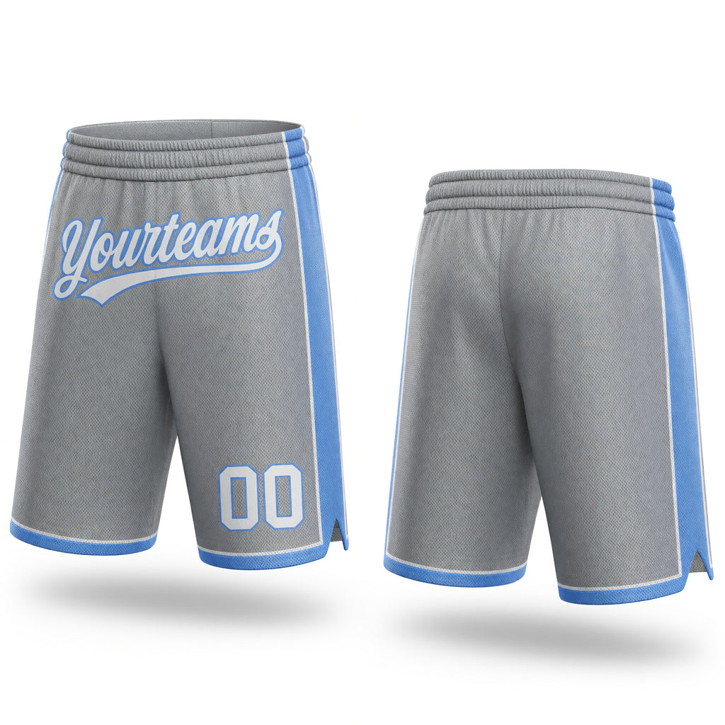 Custom Gray White-Light Blue Authentic Basketball Shorts
