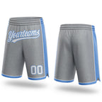 Custom Gray White-Light Blue Authentic Basketball Shorts