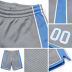 Custom Gray White-Light Blue Authentic Basketball Shorts detail