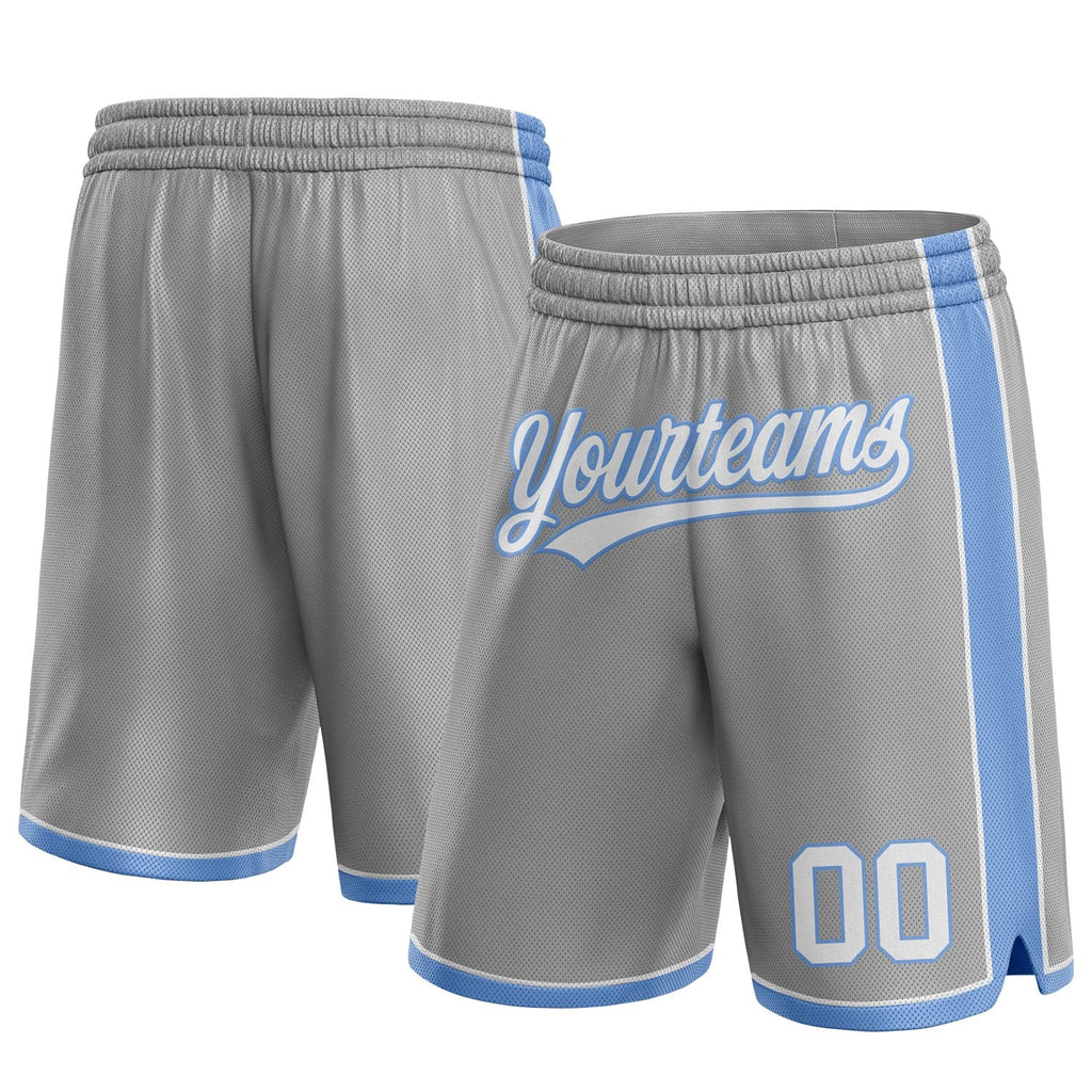 Custom Gray White-Light Blue Authentic Basketball Shorts photo 1