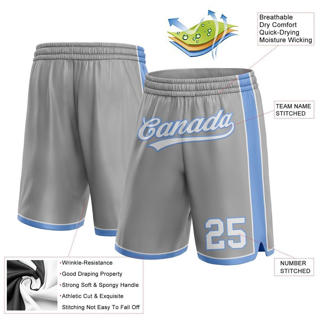 Custom Gray White-Light Blue Authentic Basketball Shorts photo 2