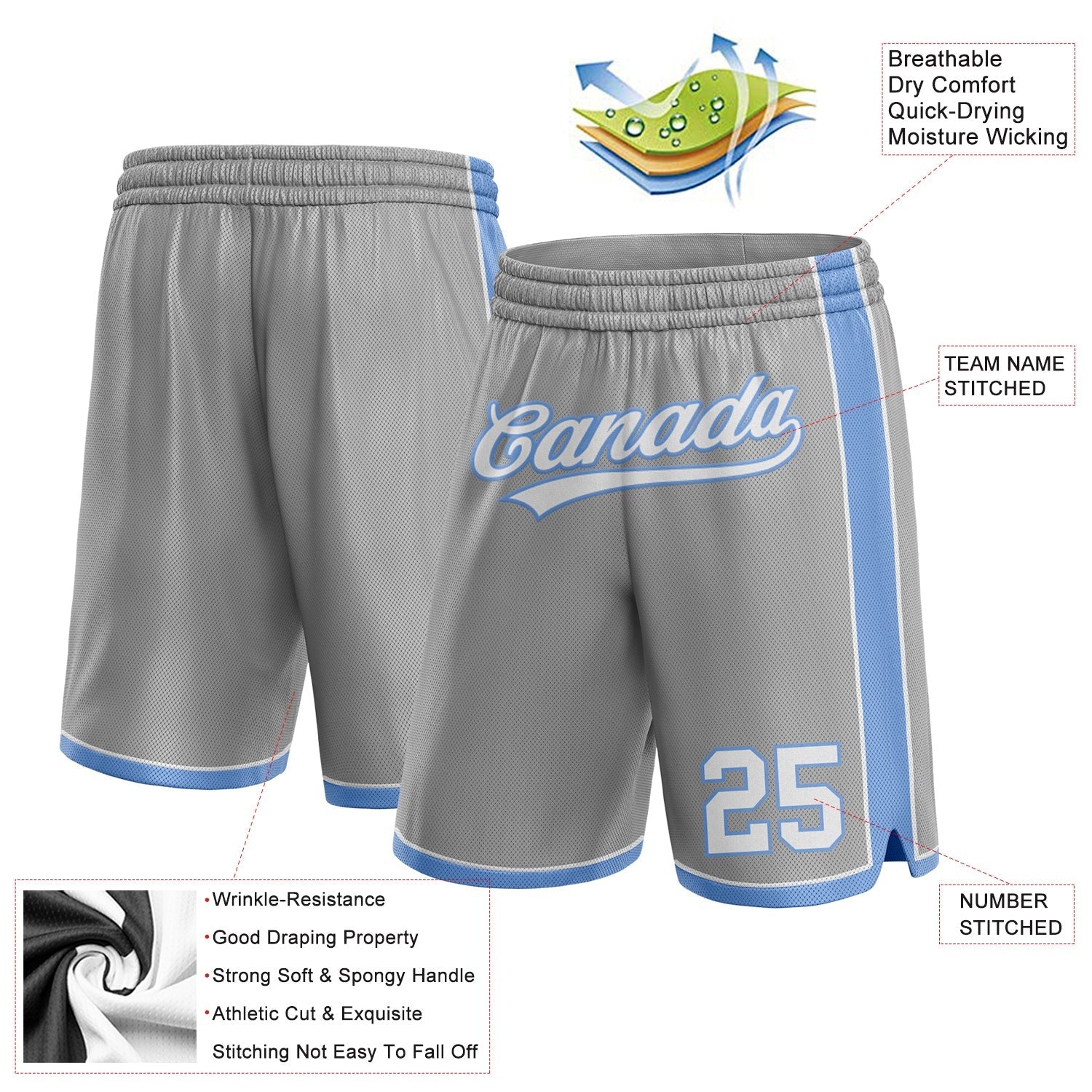 Custom Gray White-Light Blue Authentic Basketball Shorts photo 2