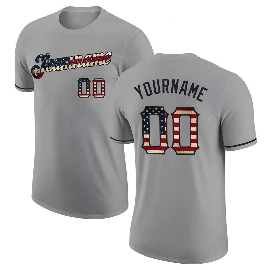 Custom Gray Vintage USA Flag-Black Performance T-Shirt