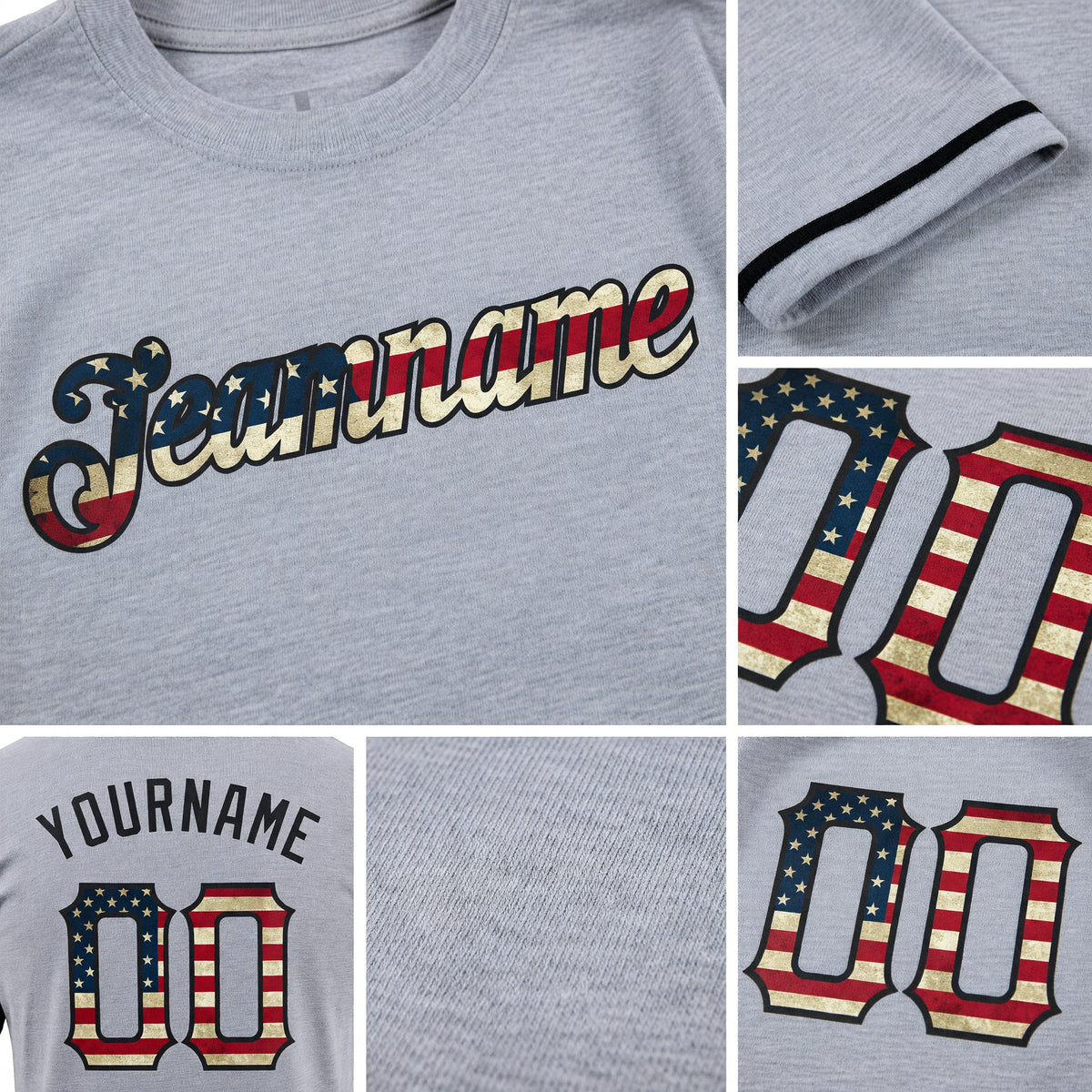 Custom Gray Vintage USA Flag-Black Performance T-Shirt detail