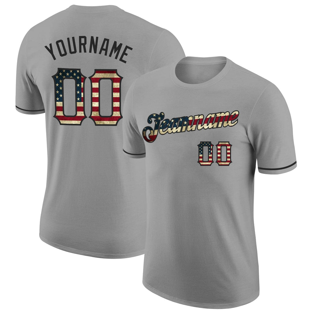 Custom Gray Vintage USA Flag-Black Performance T-Shirt photo 1