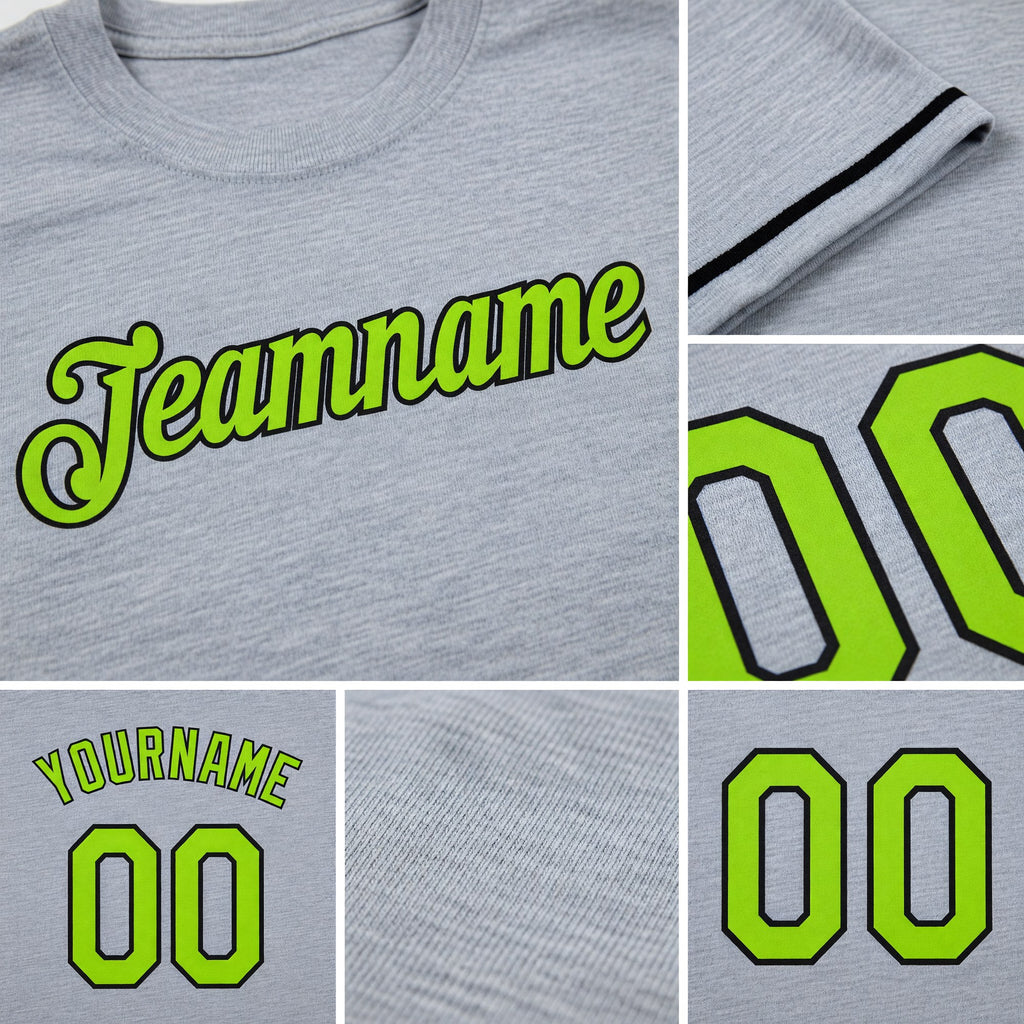 Custom Gray Neon Green-Black Performance T-Shirt detail