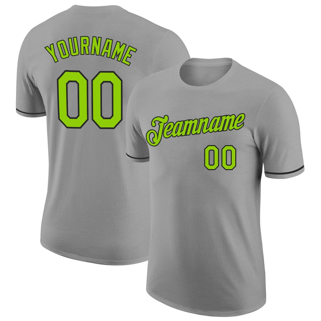 Custom Gray Neon Green-Black Performance T-Shirt photo 1