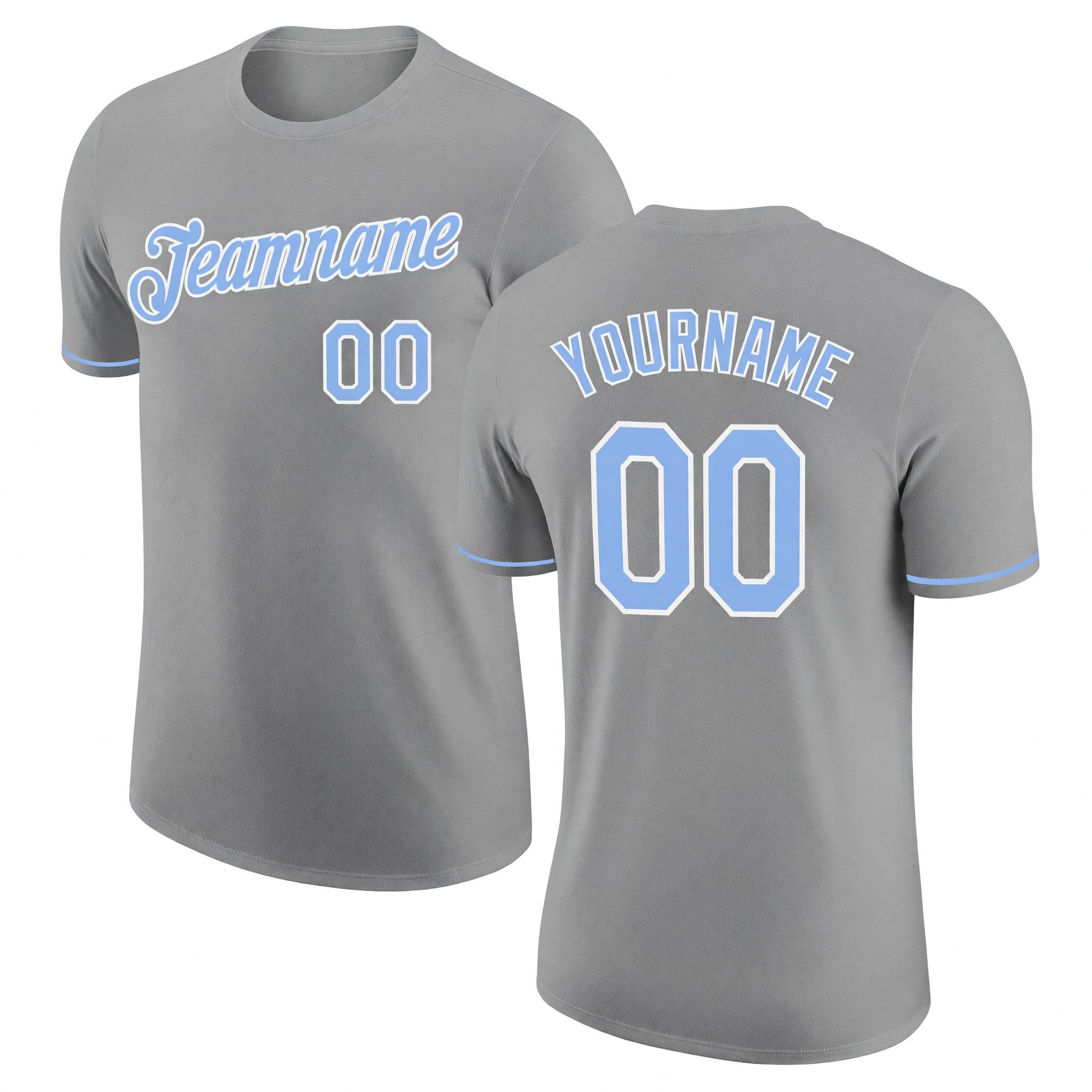 Custom Gray Light Blue-White Performance T-Shirt