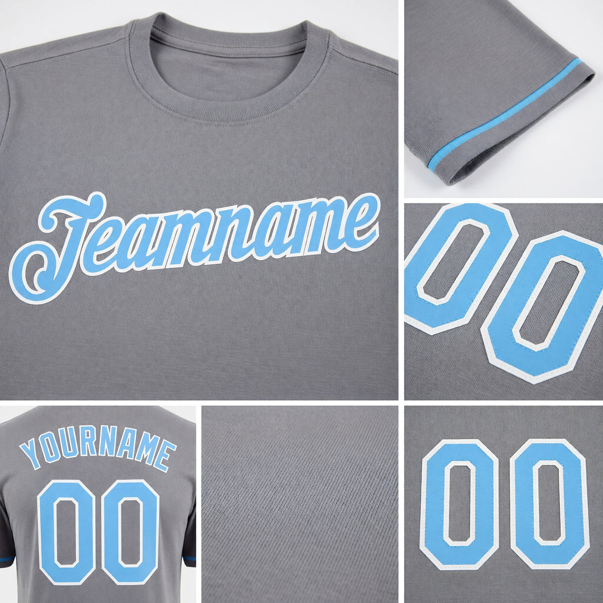 Custom Gray Light Blue-White Performance T-Shirt detail