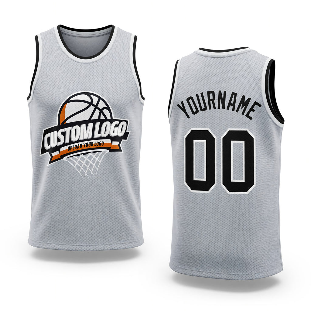 Custom Gray Black-White Authentic Throwback Basketball Jersey