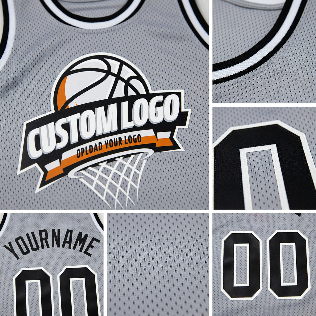Custom Gray Black-White Authentic Throwback Basketball Jersey detail