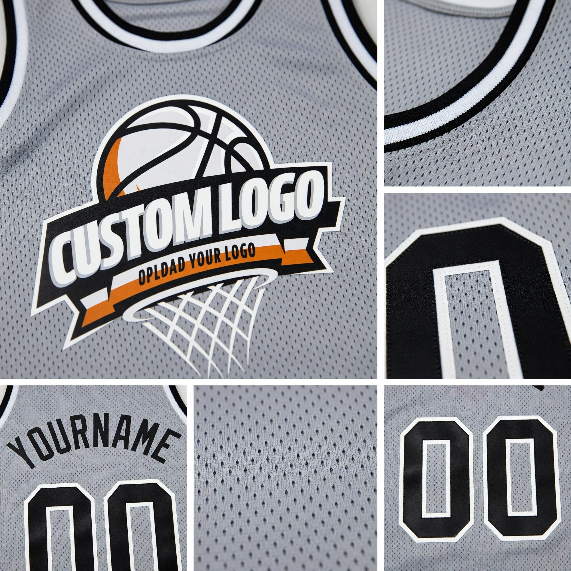 Custom Gray Black-White Authentic Throwback Basketball Jersey detail