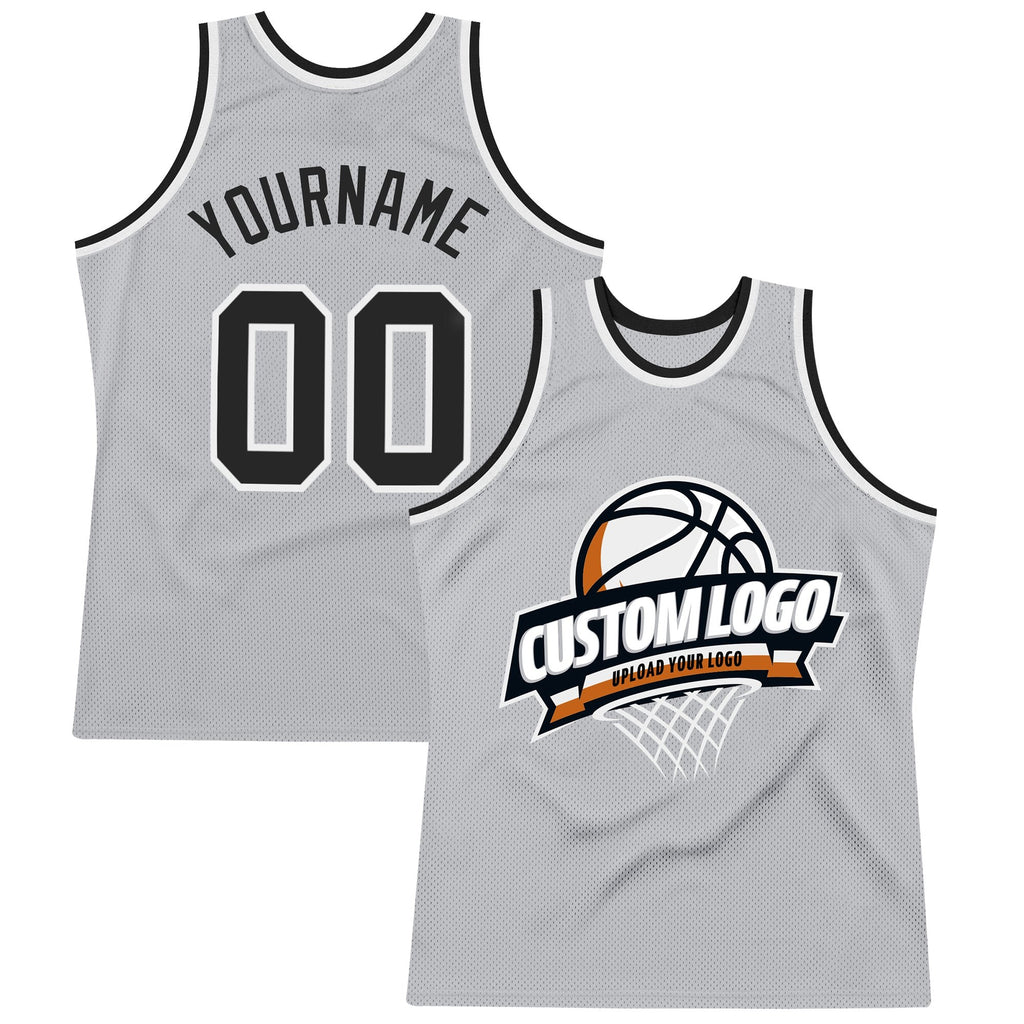 Custom Gray Black-White Authentic Throwback Basketball Jersey photo 1