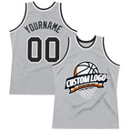 Custom Gray Black-White Authentic Throwback Basketball Jersey photo 1