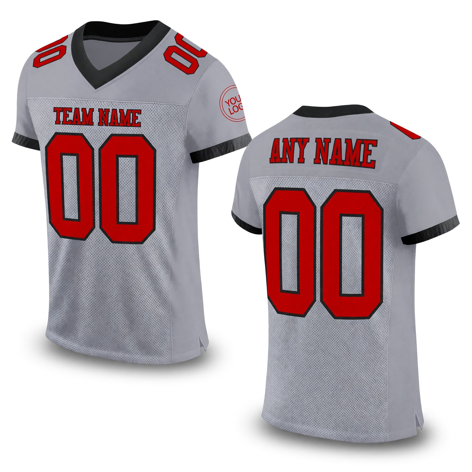 Custom Gray Red-Black Mesh Authentic Football Jersey