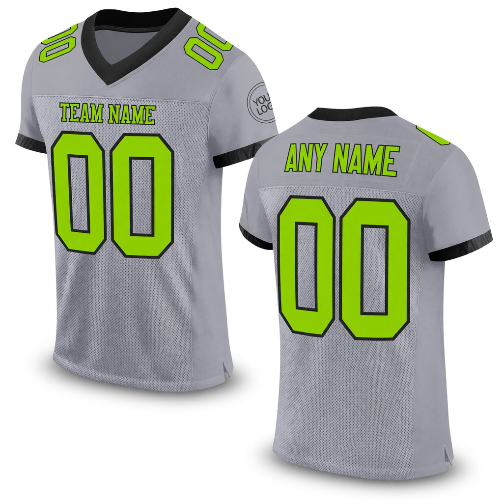 Custom Gray Neon Green-Black Mesh Authentic Football Jersey