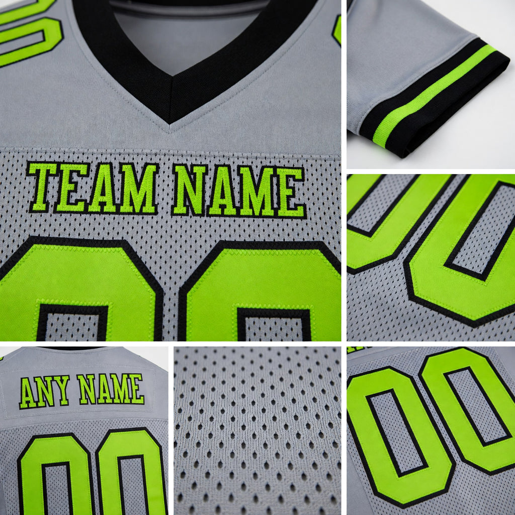Custom Gray Neon Green-Black Mesh Authentic Football Jersey detail