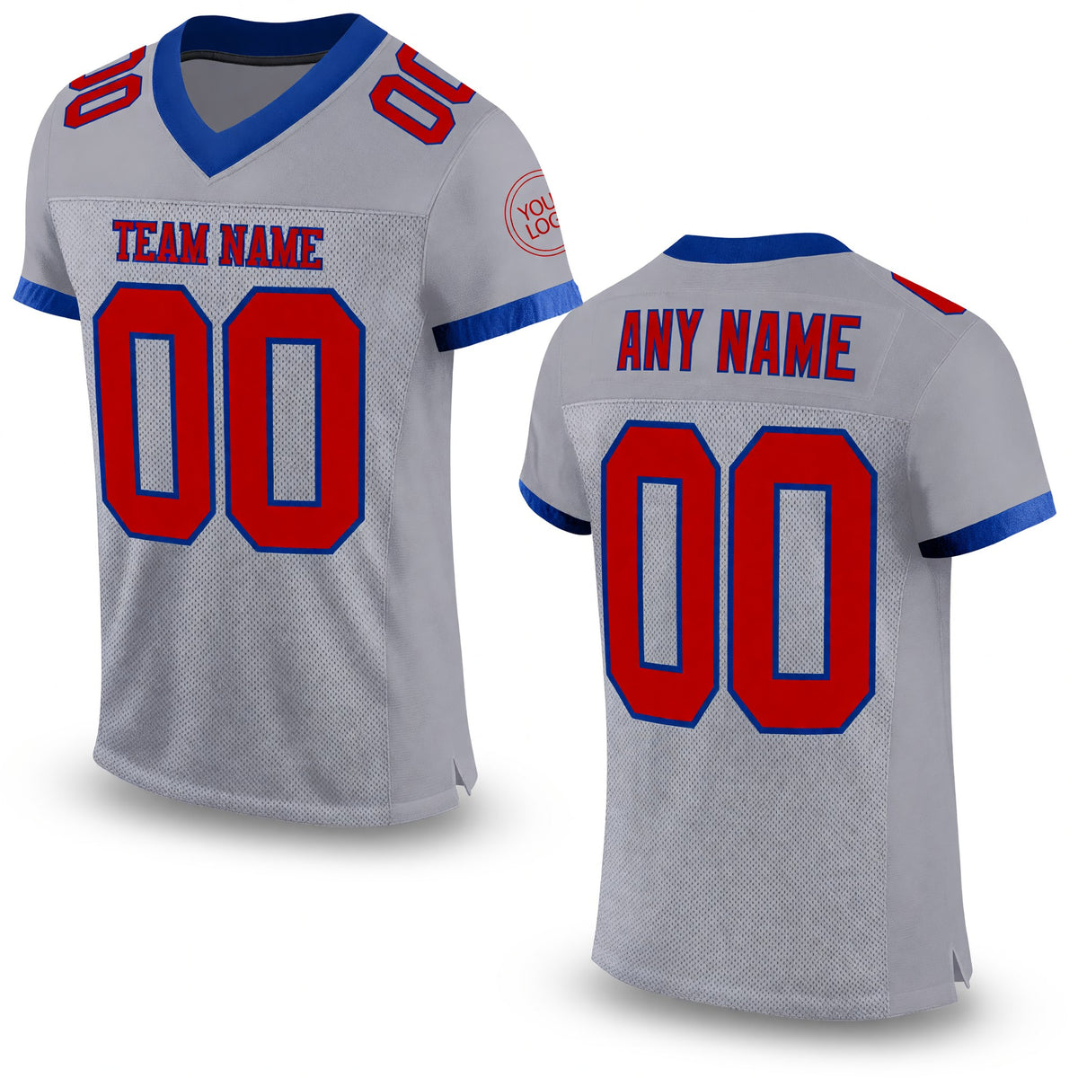 Custom Gray Red-Royal Mesh Authentic Football Jersey
