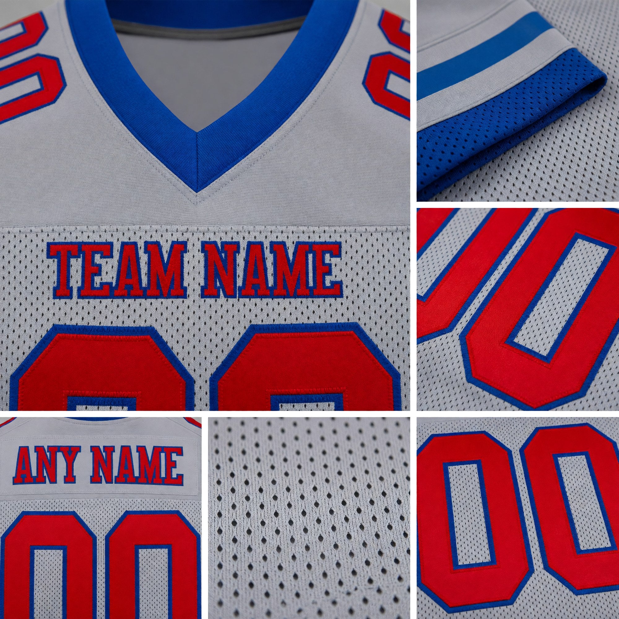 Custom Gray Red-Royal Mesh Authentic Football Jersey detail