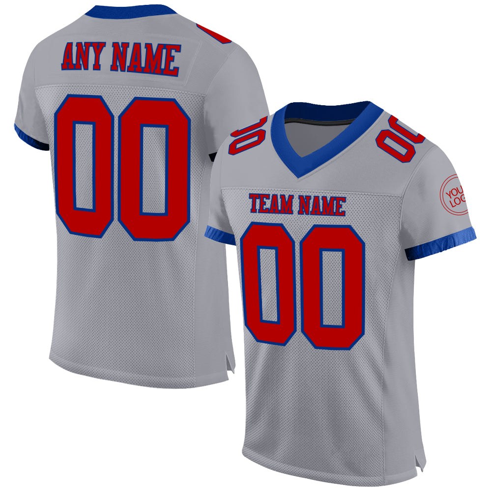 Custom Gray Red-Royal Mesh Authentic Football Jersey photo 1