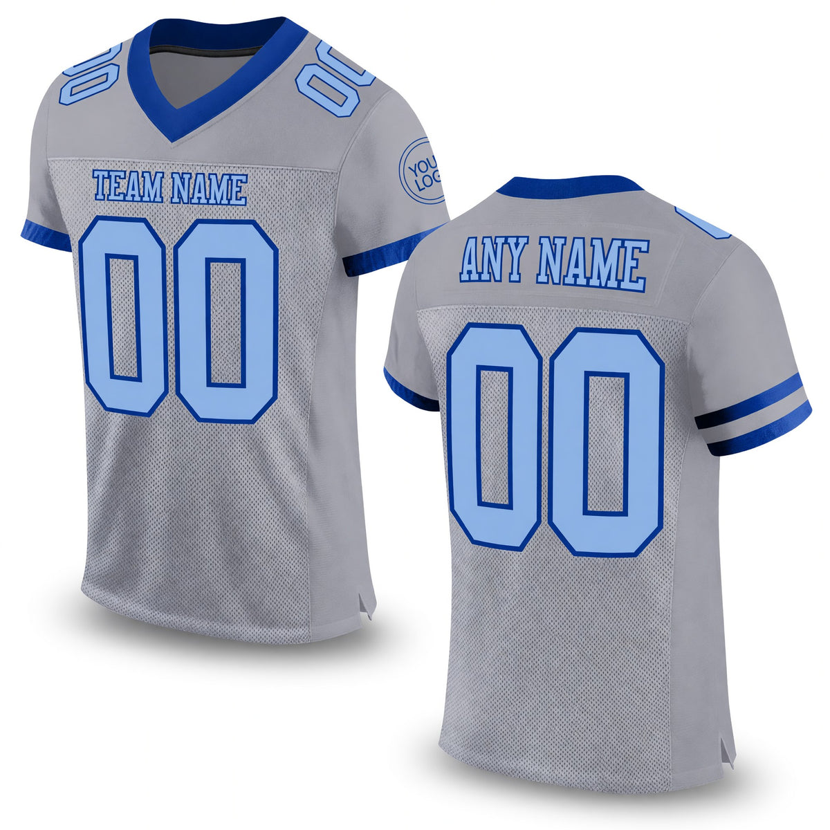Custom Gray Light Blue-Royal Mesh Authentic Football Jersey
