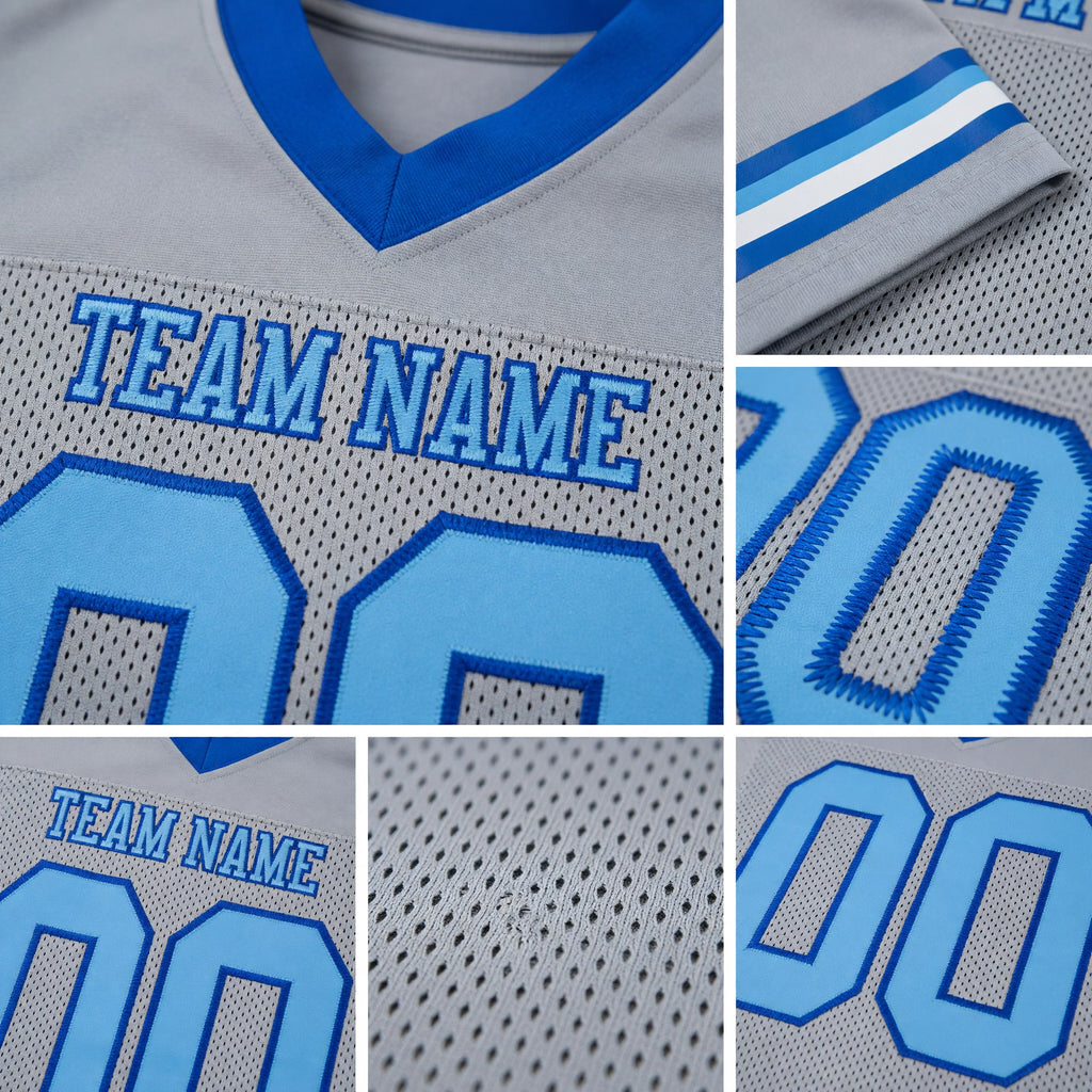 Custom Gray Light Blue-Royal Mesh Authentic Football Jersey detail