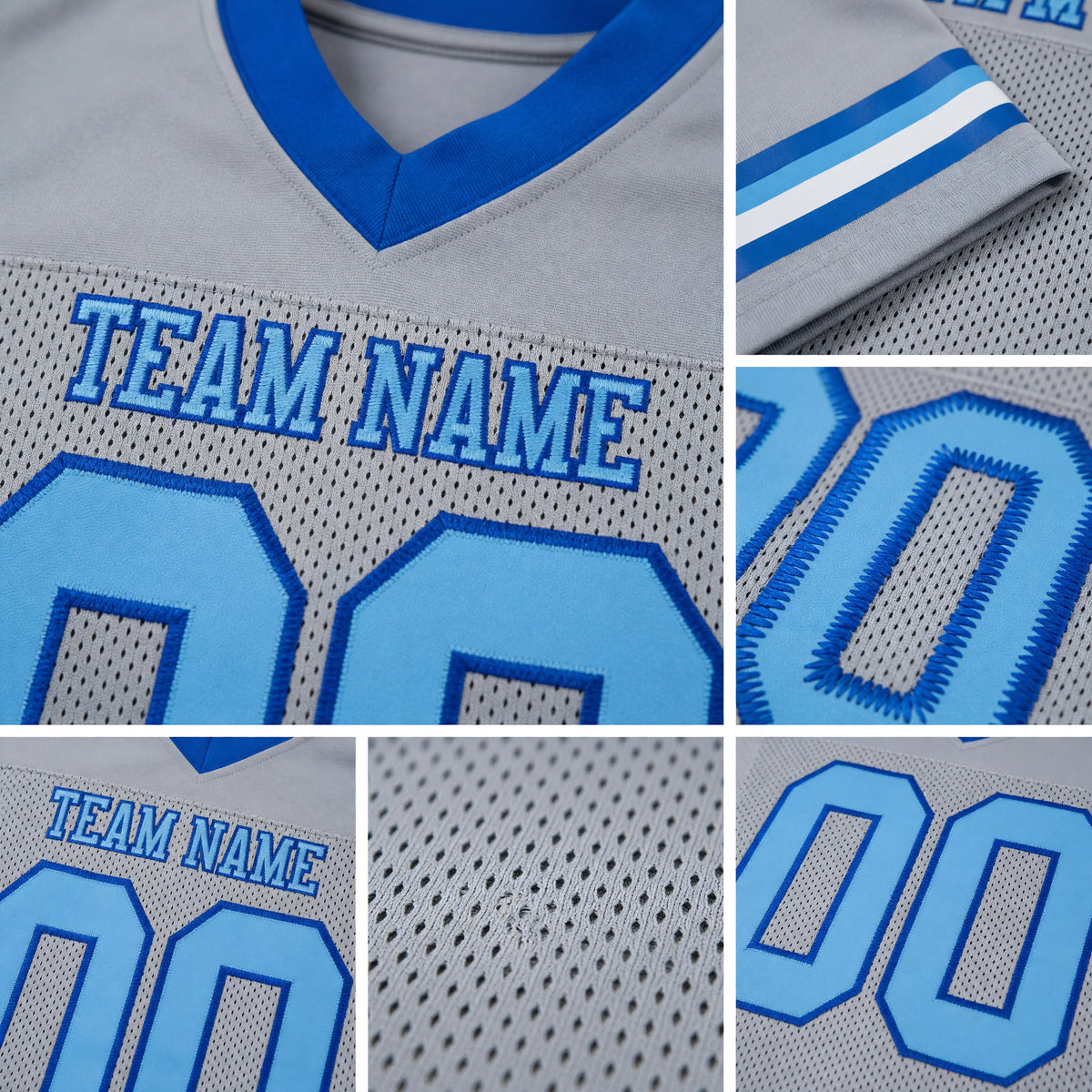 Custom Gray Light Blue-Royal Mesh Authentic Football Jersey detail