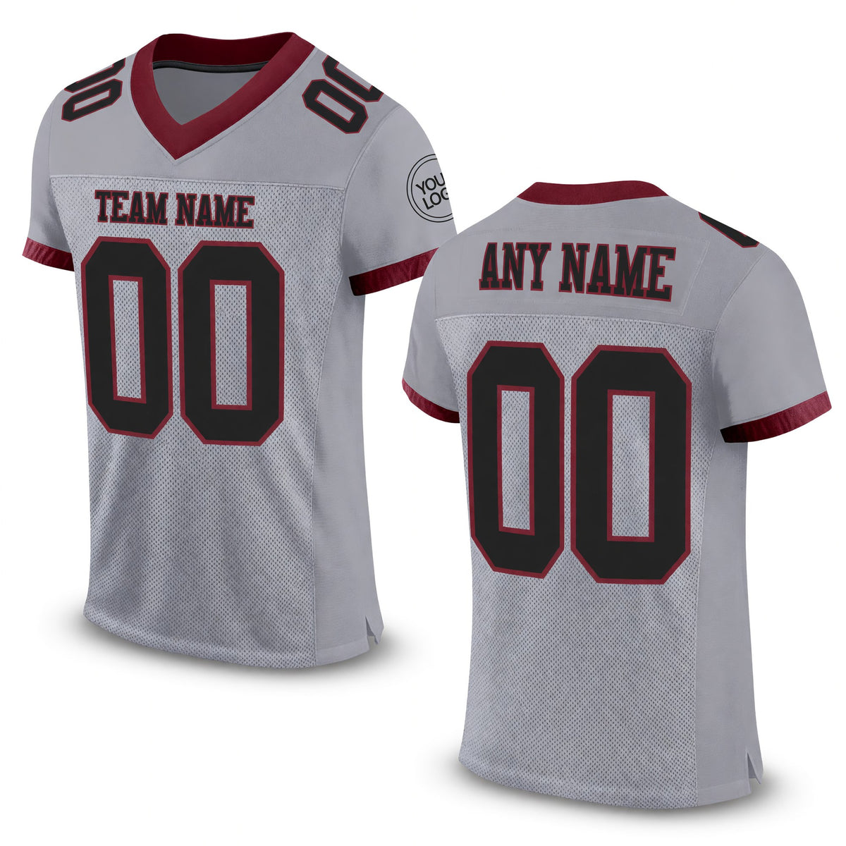 Custom Gray Black-Burgundy Mesh Authentic Football Jersey