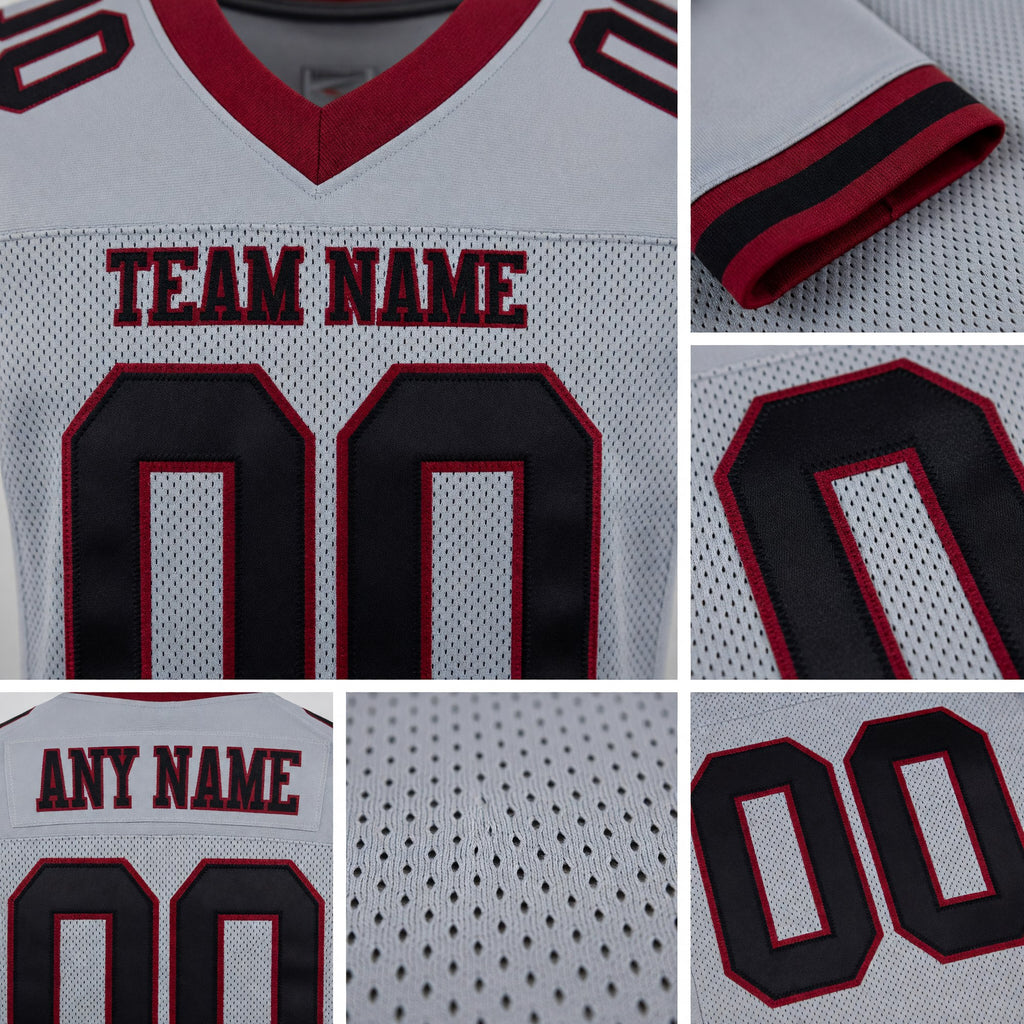 Custom Gray Black-Burgundy Mesh Authentic Football Jersey detail