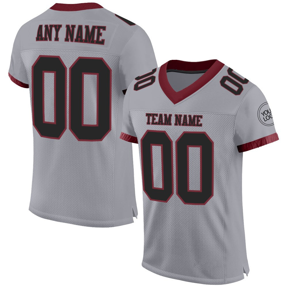 Custom Gray Black-Burgundy Mesh Authentic Football Jersey photo 1