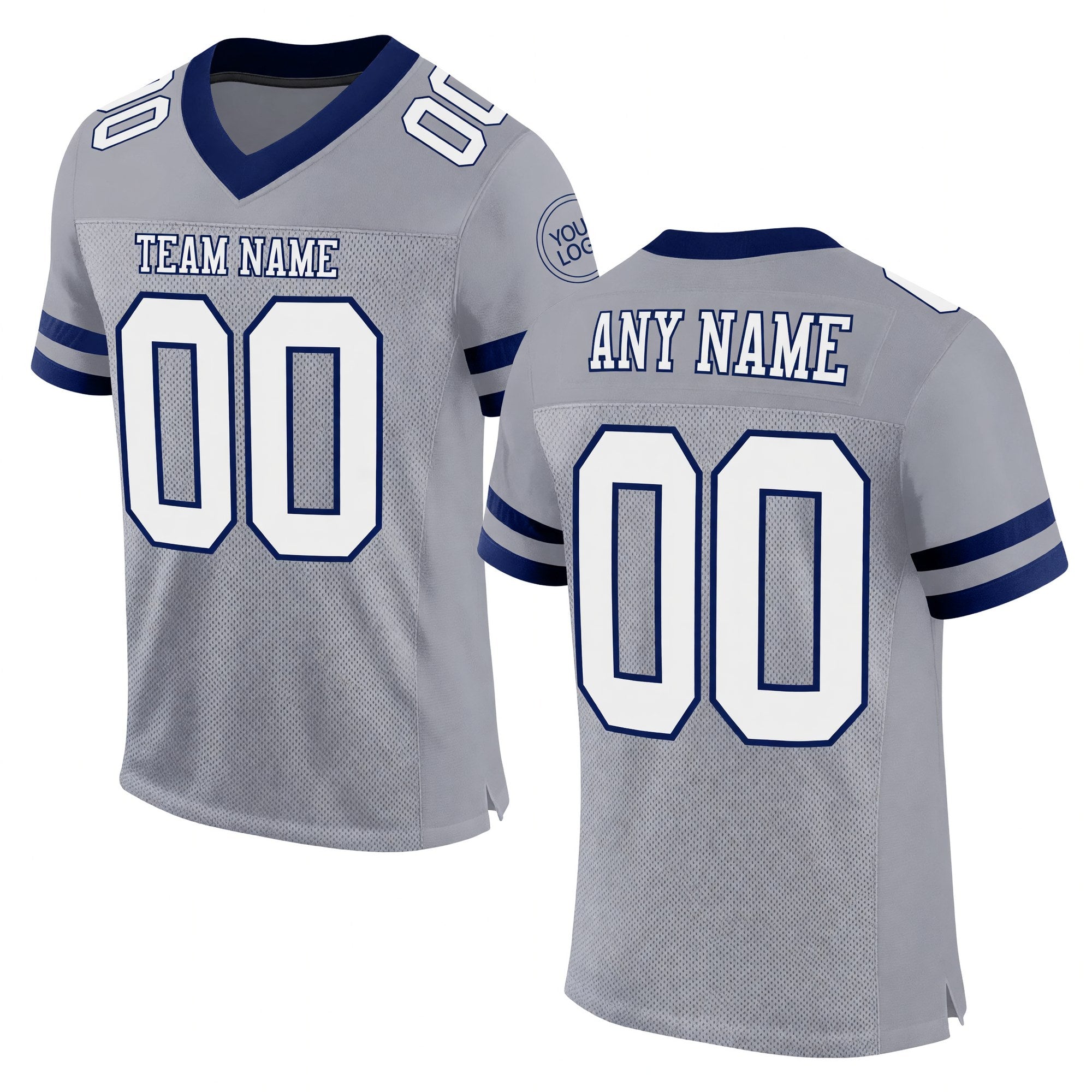 Custom Gray White-Navy Mesh Authentic Football Jersey