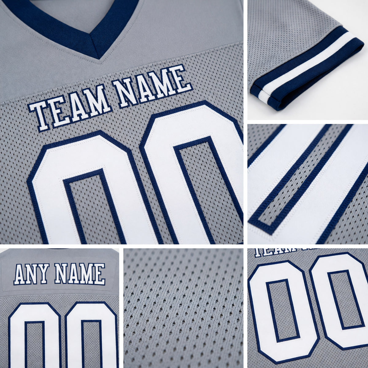 Custom Gray White-Navy Mesh Authentic Football Jersey detail