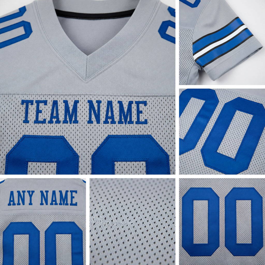 Custom Gray Royal Mesh Authentic Football Jersey detail